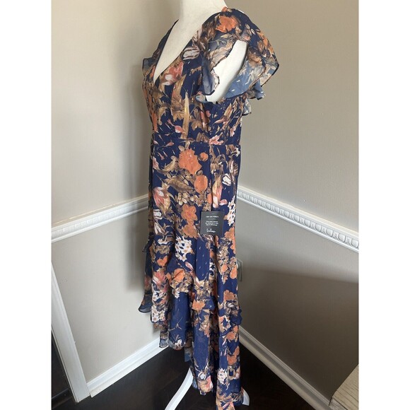 Lulus Maxi Dress Womens Navy Blue Stunning Favorite Floral Ruffled High-Low M - Picture 7 of 9